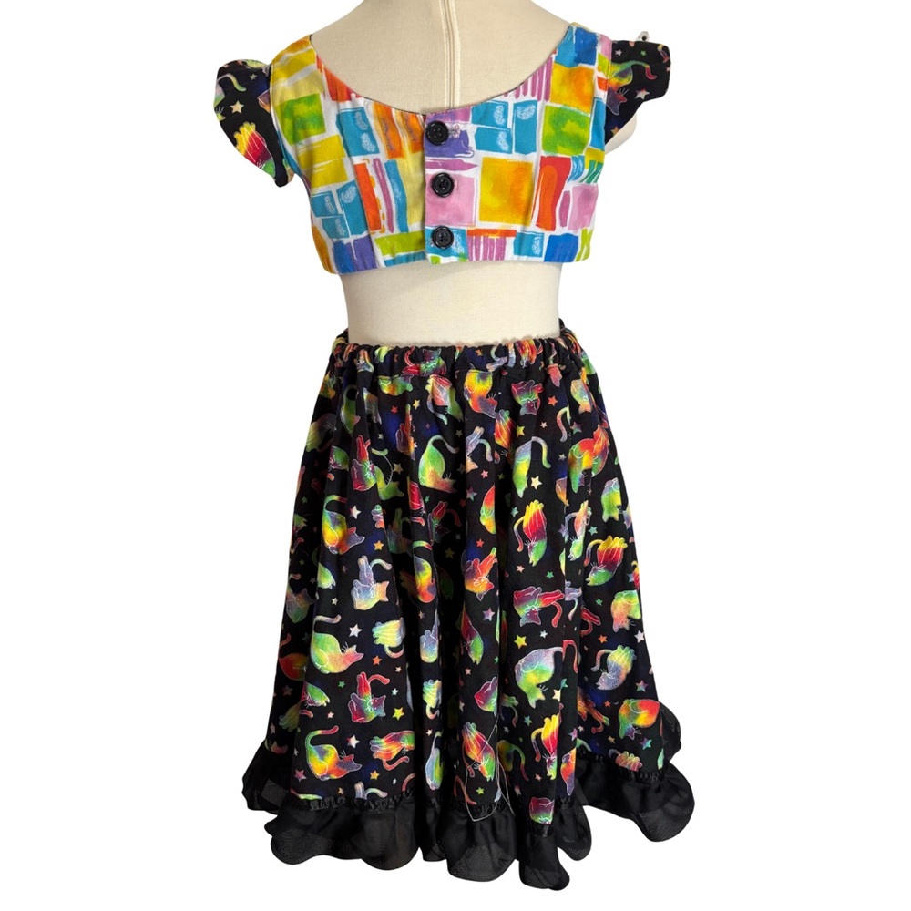 Custom Colorful Kitty Cat Artsy Patterned Dress for Kids w Cutouts Size XS-Small - Picture 4 of 7
